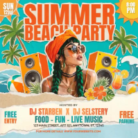 Yellow Joyful Summer Music Party Square Video Kwadrat (1:1) template