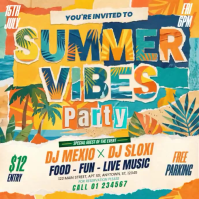 Yellow Joyful Summer Party Square Video Vierkant (1:1) template