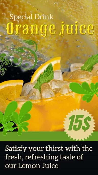 Yellow Joyful Summer Special Drink Orange Juice Tiktok Video template