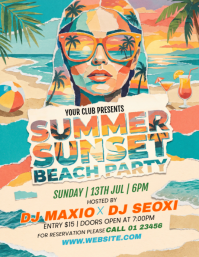 Yellow Joyful Summer Sunset Beach Party Flyer Iflaya (Incwadi ye-US) template