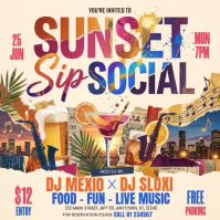 Yellow Joyful Sunset Social Event Square Video Persegi (1:1) template