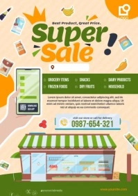 Yellow Joyful Super Sale Market Poster Templates A1