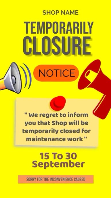 Yellow Joyful Temporarily Closure Shop Instag Template | PosterMyWall