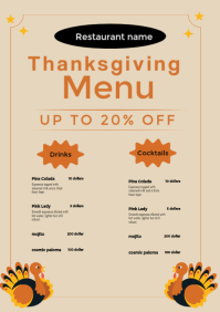 Yellow Thanksgiving Restaurant Menu A3 Template - Page 1