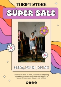 Yellow Joyful Thrift Shop Super Sale Ads Post A4 template