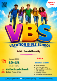 Yellow Joyful Vacation Bible School A3 template