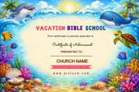 Yellow Vacation Bible School Certificate Étiquette Template