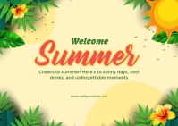 Yellow Joyful Welcome Summer Party Postcard Открытка template