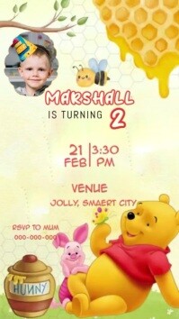 Yellow Joyful Winnie Pooh Birthday Invitation Instagram Reel template