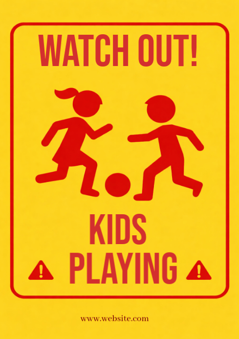 Yellow kids playing warning sign a4 Template | PosterMyWall