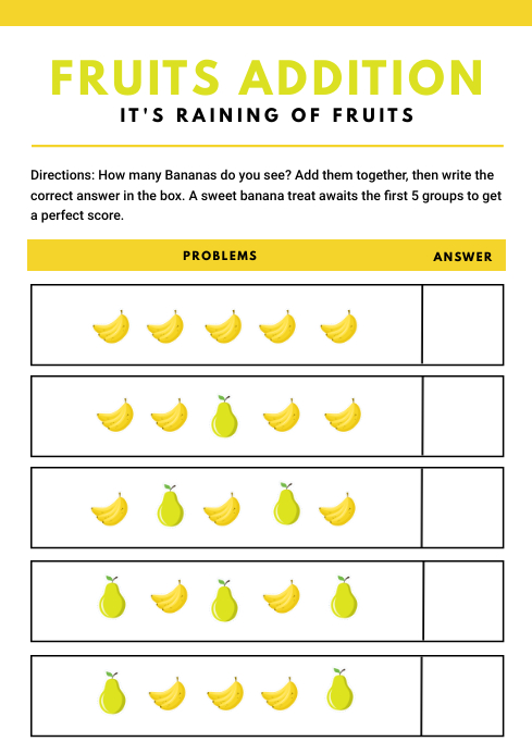 Yellow Kindergarten Math Counting Worksheet A4 template