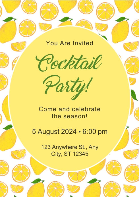 Yellow Lemon Cocktail Party Invitation Template | PosterMyWall