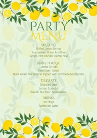 Yellow lemon with leaves menu card A5 template