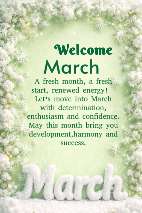 Yellow Light Green, Welcome To March Poster Template | PosterMyWall