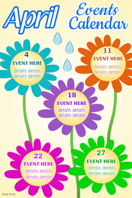 Yellow List-Based April Calendar Poster template