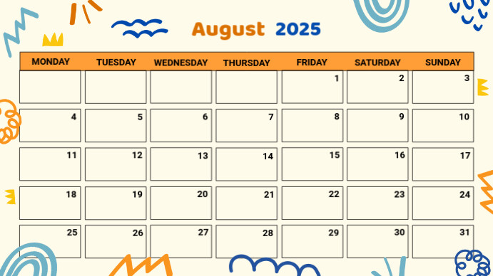 Yellow List-based August Calendar  Presentation (16:9) template