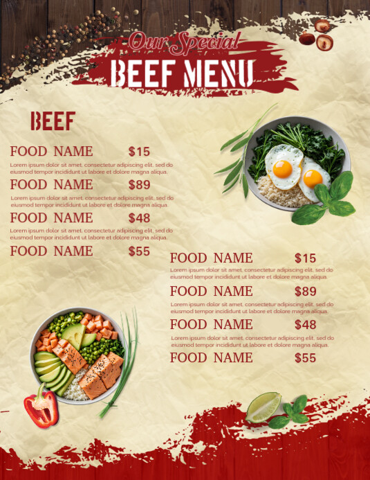 Yellow List-based Beef Menu Flyer (us Letter) template