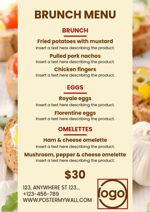 Yellow List-based Brunch Menu A4 template