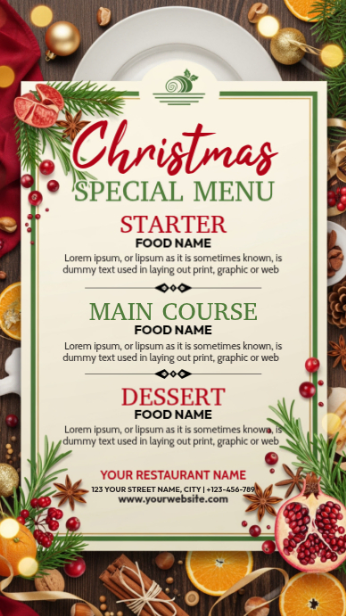 Yellow List-based Christmas Menu Instagram Story Template | PosterMyWall