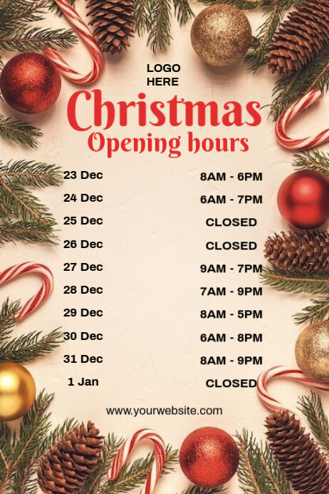 Yellow List-based Christmas Open Hours Poster 海报 template
