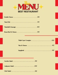 Yellow List-based Cream And Red Restaurant Menu Design Template Flyer (us Letter) Volante (Carta US)