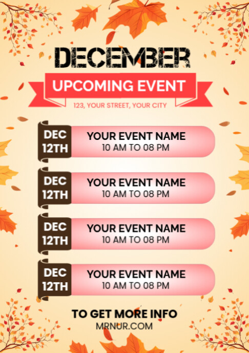 Yellow List-based December Upcoming Event A2 template