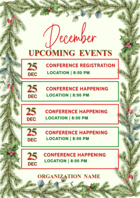 Yellow List-based December Upcoming Events Calendar A6 template