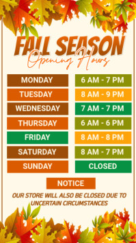 Yellow List-based Fall Season Opening Hours Instagram Story template