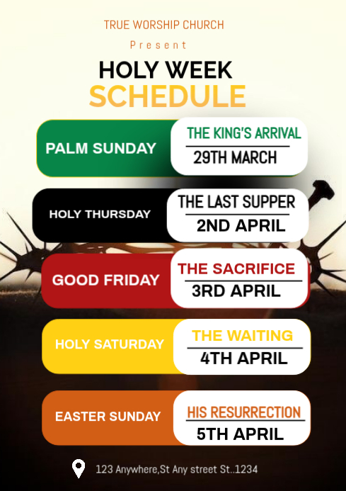 Yellow List-based Holy Week Schedule A4 Template | PosterMyWall