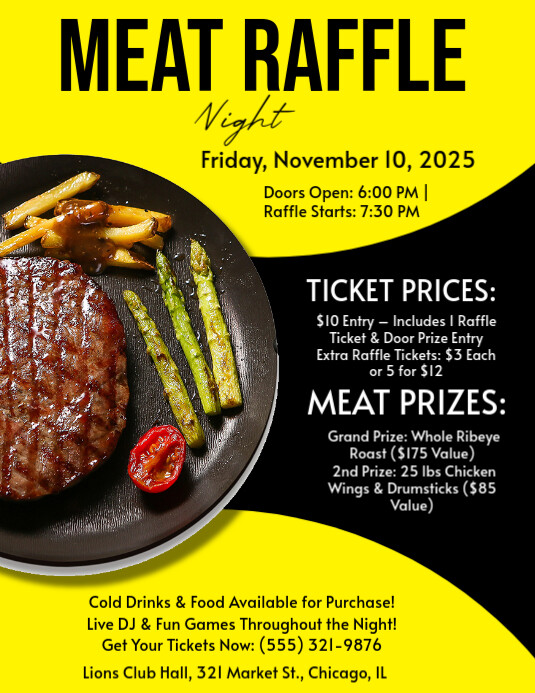 Sample Meat Raffle Flyer Copy of Yellow List-based Meat Raffle Flyer (us Letter) | PosterMyWall