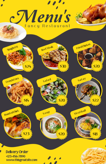 Yellow Menu Yellow List-based Menu With Circle List Tabl Template | PosterMyWall