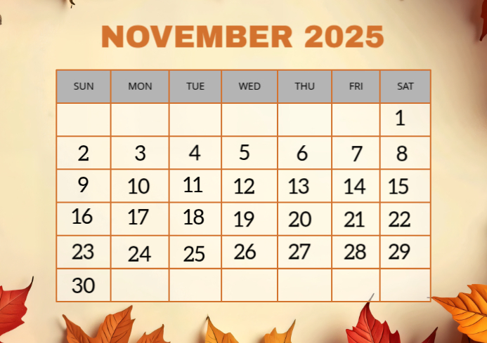 Yellow List-based November Calendar A4 Template | PosterMyWall