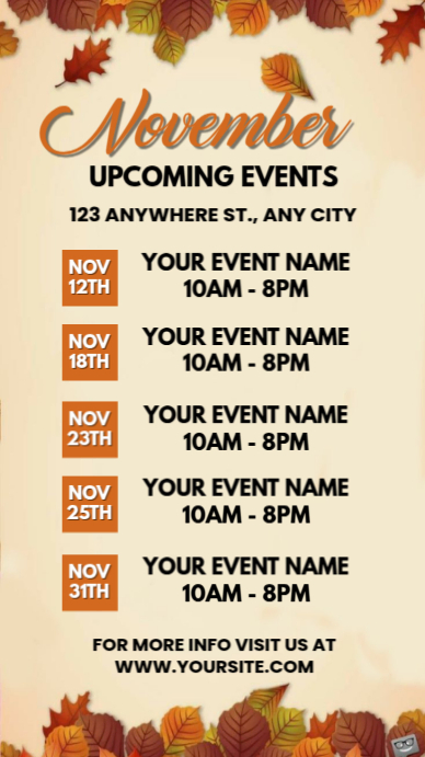 Yellow List-based November Upcoming Events  Instagram Story template
