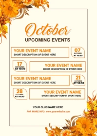 Yellow List-based October Upcoming Events Calendar  A6 template
