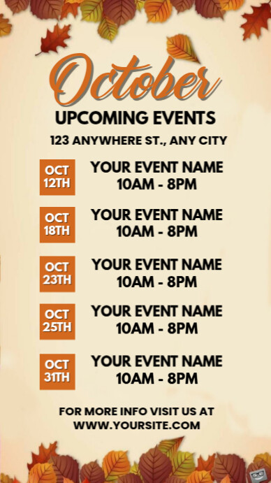 Yellow List-based October Upcoming Events  Instagram Story template