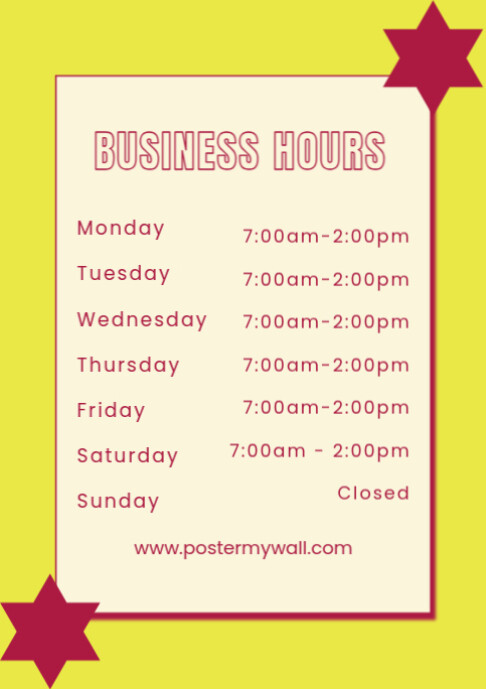 Yellow List-based Opening Hours A2 template