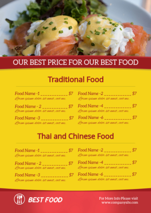 Plantilla de Amarillo Restaurant Menu A6 | PosterMyWall