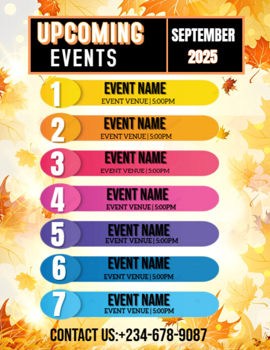 Yellow List-based September Upcoming Events Flyer (us Letter) Template ...