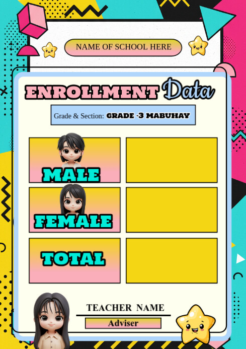 Numbering Datatemplate Example Yellow List-based Students Enrollment Data A4 Template | PosterMyWall