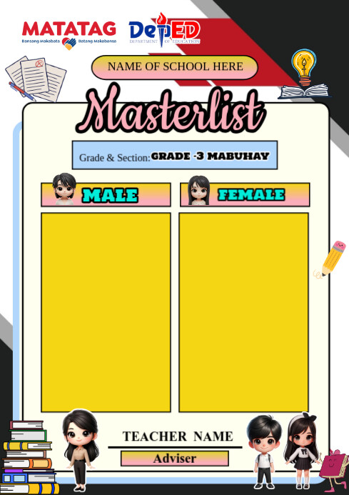 Yellow List-based Students Masterlists  A4 template