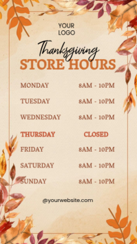 Yellow List-based Thanksgiving Store Hours Instagram Story template