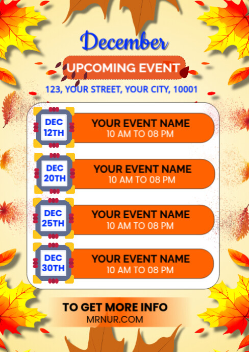 Event List Design Yellow List-based Upcoming Event List A6 Template | PosterMyWall