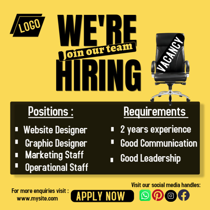 Yellow Recruiting Module Yellow List-based We Are Recruiting/ Hiring/job Vacancy/ Join Our Team ...