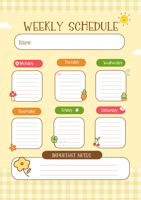 Yellow List-based Weekly Schedule  A4 template