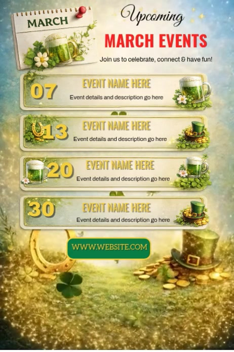 Yellow March Calendar Of Events Pinterest Graphic Template | PosterMyWall