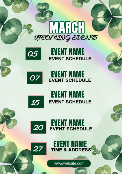 Yellow March Upcoming Events A4 Template | PosterMyWall