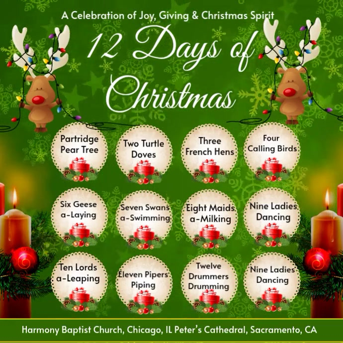 Yellow Maximalist 12 Days Of Christmas Flyer Instagram Post Template ...