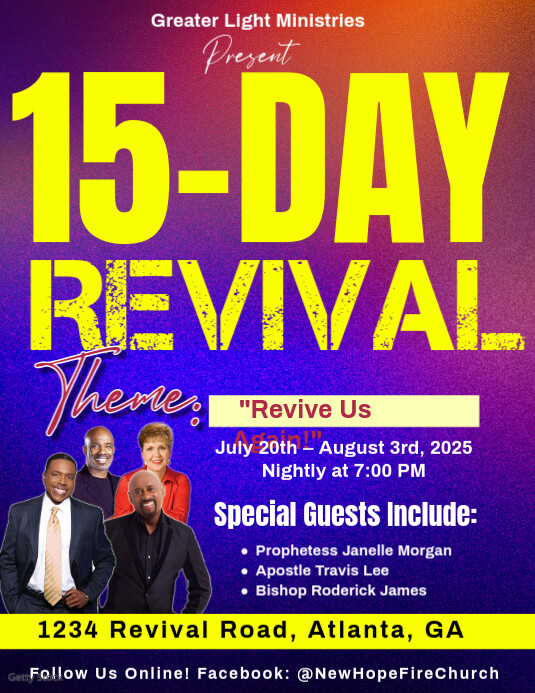 Yellow Maximalist 15-day Holy Revival Flyer (us Letter) template