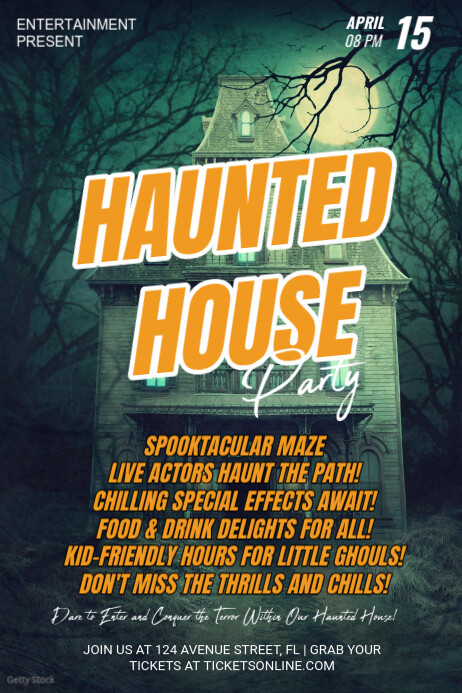 Yellow Maximalist 3d Haunted House Party Post Template | PosterMyWall