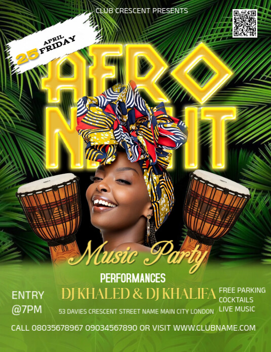 Yellow Maximalist Afro Beat Night Party Flyer (us Letter) Template ...